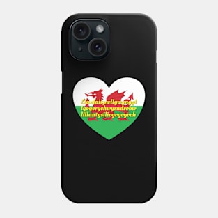 Llanfairpwllgwyngyllgogerychwyrndrobwllllantysiliogogogoch Wales UK Wales Flag Heart Phone Case