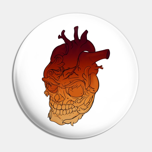 Neo Traditional Heart Skull Pin by xdrewstroyerx