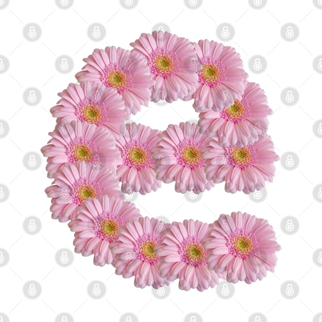 Letter e Pink Gerbera Daisy by ellenhenryart