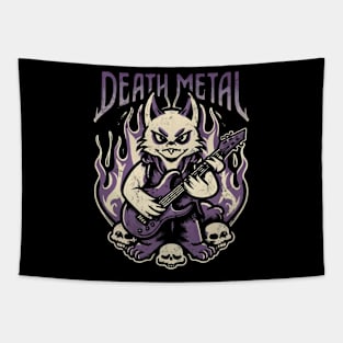 Death Metal Satanic Baphomet Cat playing guitar Tapestry