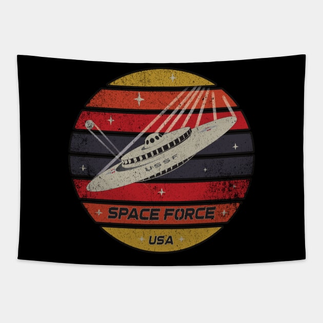 Space Force Retro Mothership Distressed Tapestry by SunGraphicsLab