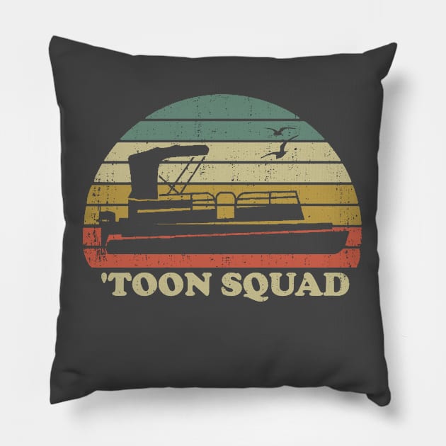 Pontoon Boat Toon Squad Vintage Retro Pillow by Bigfinz