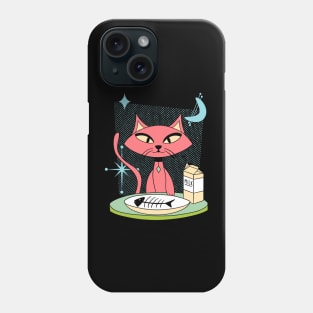 Mid-Century Modern Cat Eating a Dinner of Fish and Milk Phone Case