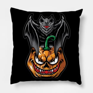 Bat and Pumpkin Halloween Pillow