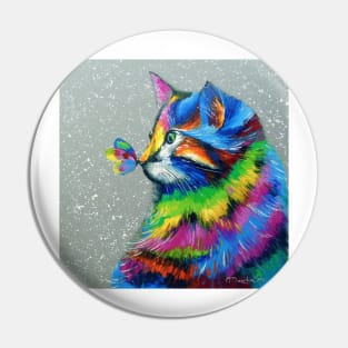 Bright cat and butterfly Pin