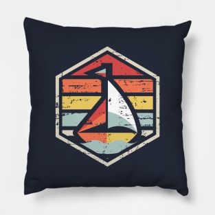 Retro Badge Sailboat Pillow