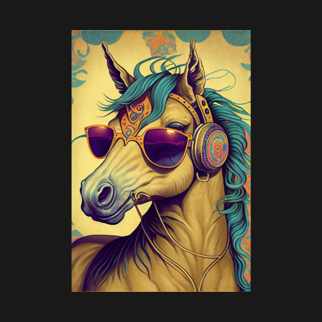 Psychedelic Horse with Headphones and Sunglasses by dholzric