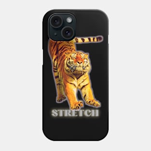 Large tiger doing a stretch exercise - silver text 1 Phone Case