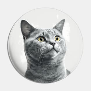 Illustration of grey haired concentrated cat looking to the side Pin