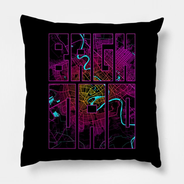 Baghdad, Iraq City Map Typography - Neon Pillow by deMAP Studio