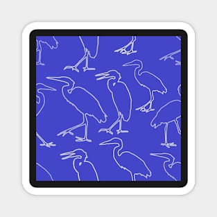 Blue Heron Walking White Line on Medium Blue Repeat 5748 Magnet