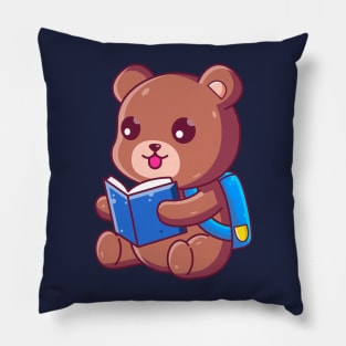 Cute School Brown Bear Reading Book Pillow