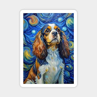 Cavalier King Charles Spaniel Dog Breed Painting in a Van Gogh Starry Night Art Style Magnet