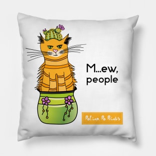 Cactus cat: M... Ew people! Funny introvert. Pet art. Leave me alone print. Orange cat. Pillow