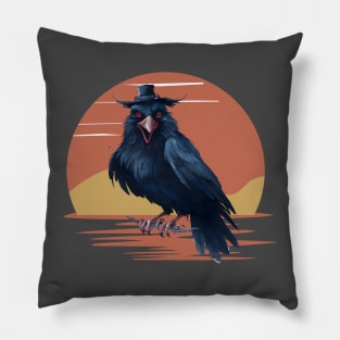 The Crow-Retro Sunset Halloween Pillow