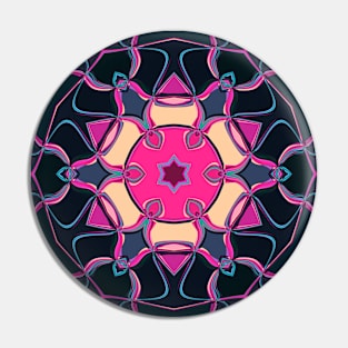 Cartoon Mandala Flower Pink Yellow and Blue Pin