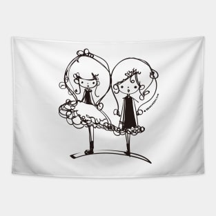 two doodle girls illustration Tapestry