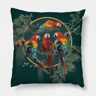 Polygonal Illustration of  scarlet Macaw birds with Amazon plants Pillow