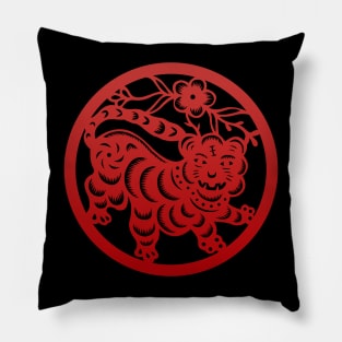 Chinese Zodiac Tiger in Red Pillow