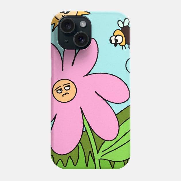 Cute flower and Bee Funny Landscape Cartoon Phone Case by Trippycollage