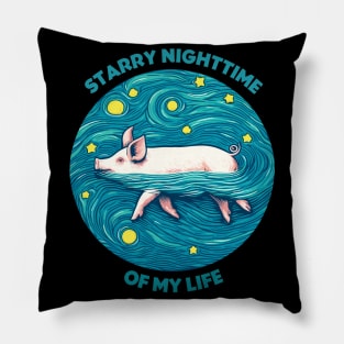 Starry Nighttime of My Life | Van Gogh Pig of the Bahamas Floating in the Sea | Piglet | Travel | Animal | Cruise | Vacation | Beach Pillow