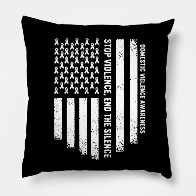 Domestic Violence Awareness USA American Flag Pillow by eraillustrationart