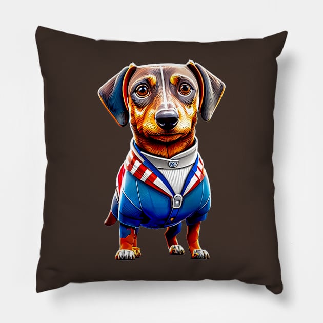 Dachshund in a USA Flag Suit: Proudly Representing the Land of the Free Pillow by fur-niche