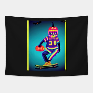 Pumpkin head skull playing basketball and skateboarding Tapestry