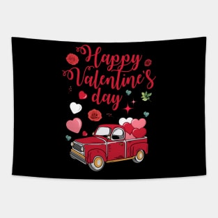 Red Car With Hearts Happy Valentine's Day Tapestry