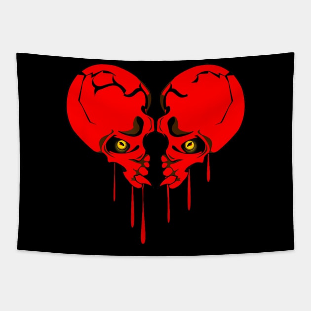 Gothic Skull Heart - Valentine's Day Tapestry by The Full Moon Shop