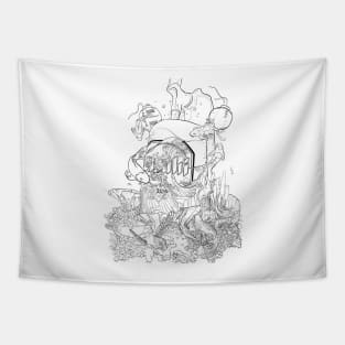 Underwater Tap (ビール) Black and White Line Tapestry