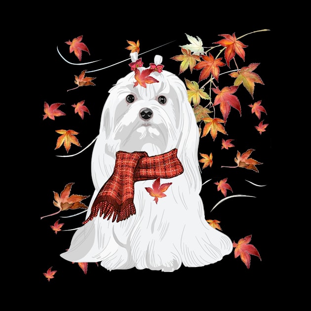 Maple Dog Leaf Fall Hello Autumn Funny Maltese Lover by MarrinerAlex