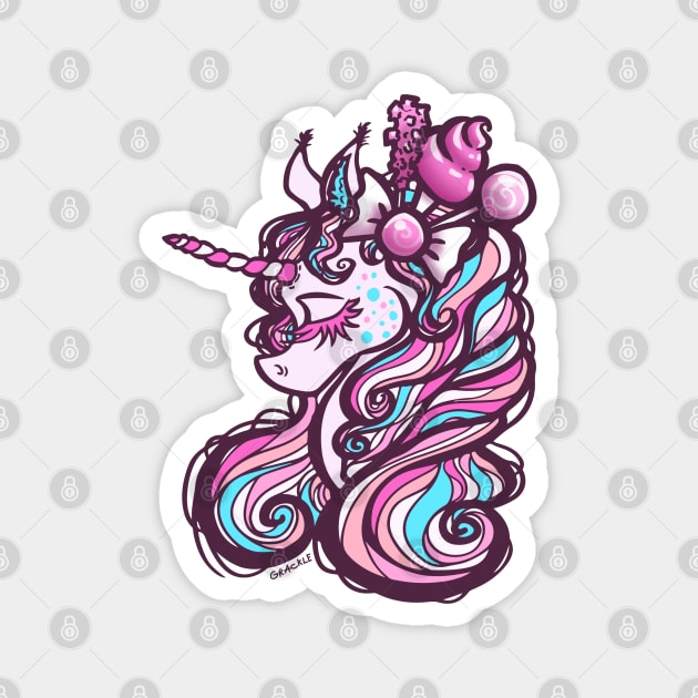 Pink Sugar Rush Unicorn Magnet by Jan Grackle