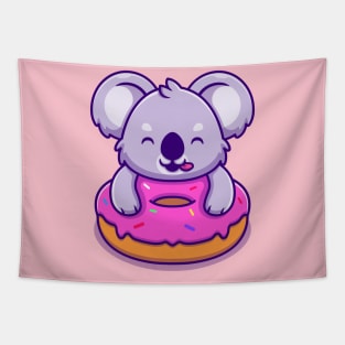 Cute Koala Holding Doughnut Cartoon Tapestry