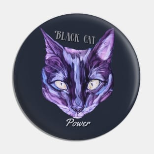 Black Cat Power Cat Face Pin