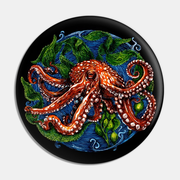 Giant Pacific Octopus in kelp color ink drawing Pin by tsd-fashion