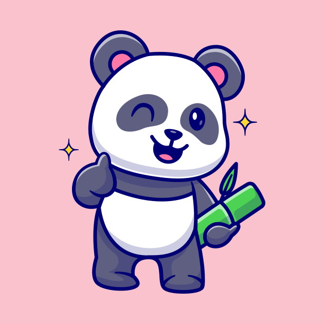 Cute Panda Holding Bamboo With Thumb Up Cartoon by Catalyst Labs