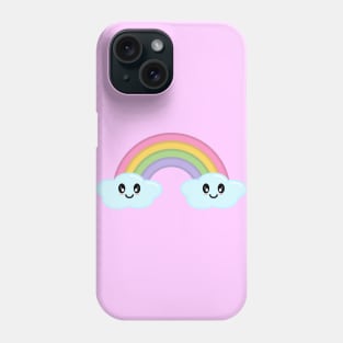 Kawaii Cute Happy Rainbow and Clouds in Pink Phone Case