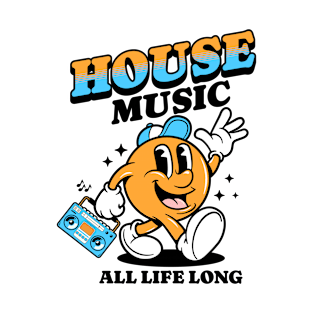 HOUSE MUSIC  - Retro Mascot All Life Long (black/orange/blue) T-Shirt