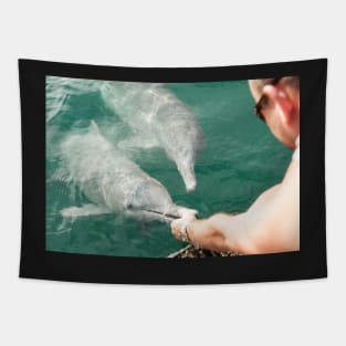 Hand Feeding the Dolphins Tapestry