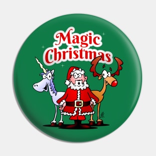 Magic Christmas: Santa, reindeer and a unicorn Pin