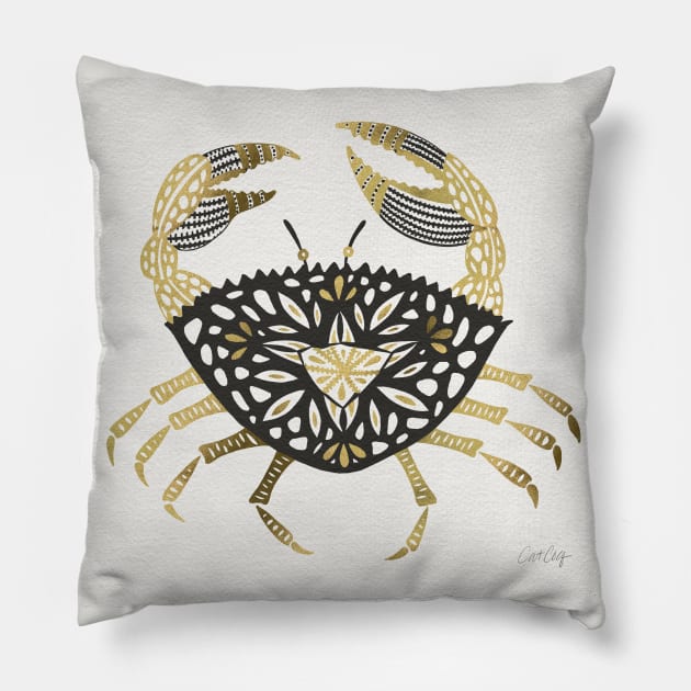 Black Gold Crab Pillow by CatCoq