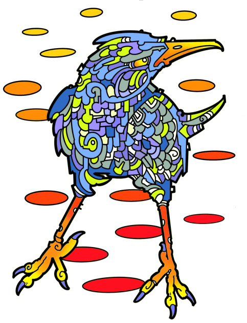 Grumpy blue bird with skittles Kids T-Shirt by weilertsen