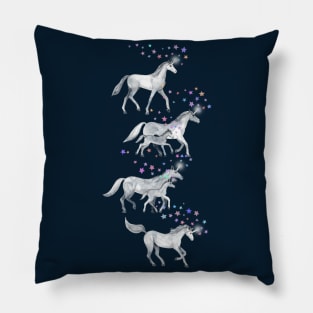 Unicorns and Stars on Dark Teal Pillow