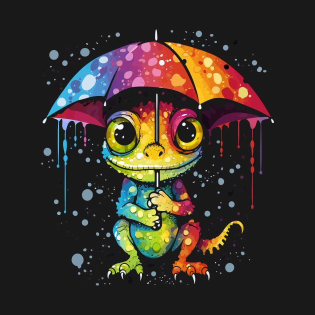 Gecko Rainy Day With Umbrella by JH Mart