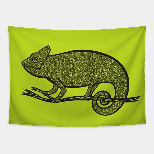 Chameleon Ink Art - cool animal design - on vibrant yellow green Tapestry by Green Paladin