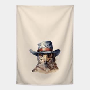 Funny pigeon wearing a cowboy hat, watercolor Tapestry