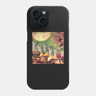 Owls and books by moonlight Phone Case
