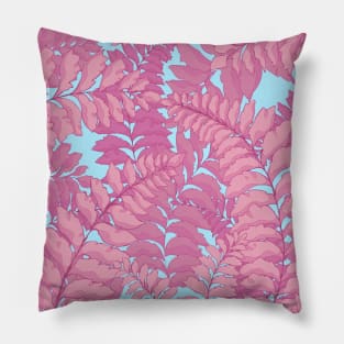Tropical leaves on blue background Pillow