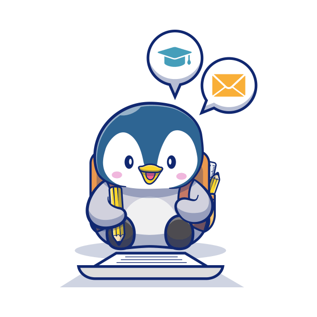 Cute Penguin Write On Paper With Pencil by Catalyst Labs